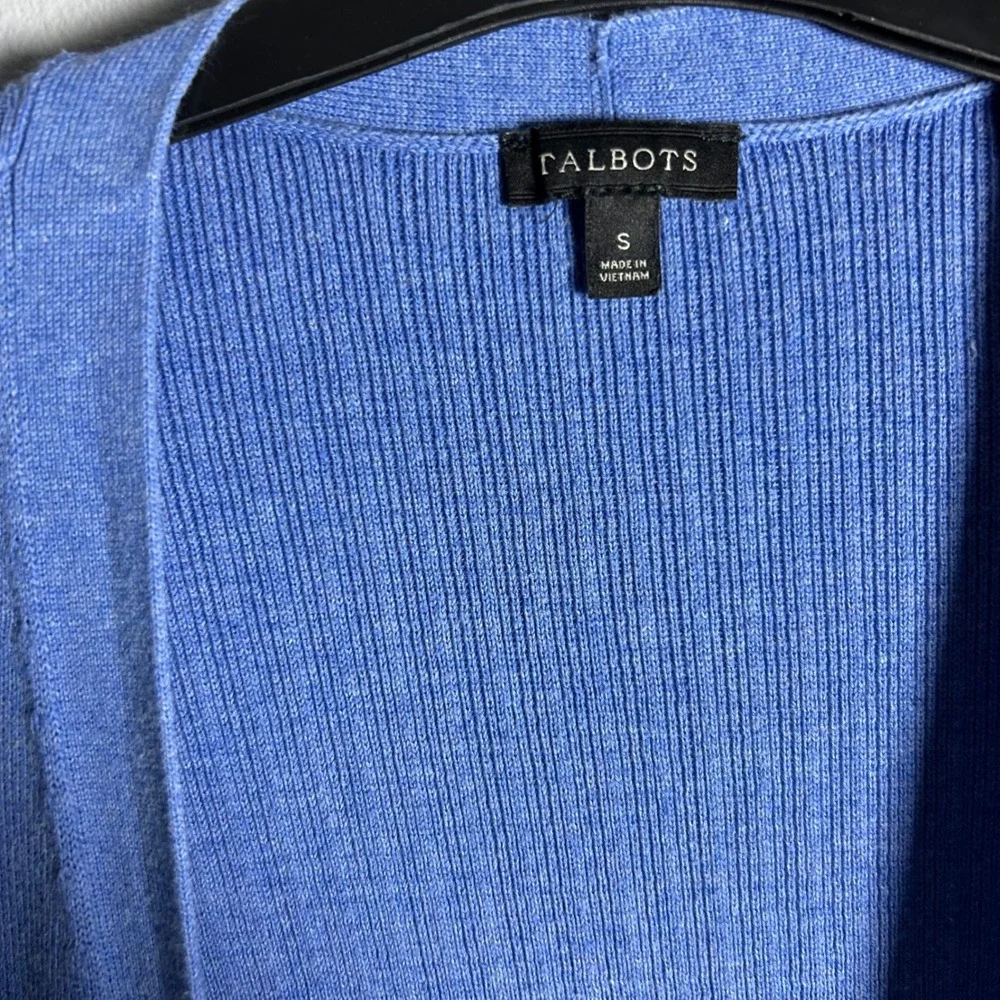 TALBOTS Women's Blue Ribbed‎ Knit Long Open Front Cardigan Sweater Size S